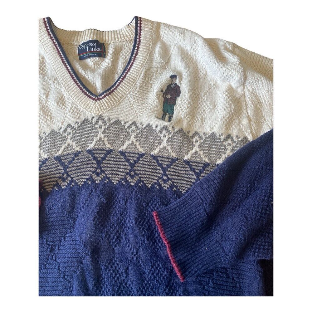 Cypress Links Sweater Pullover Golf Vneck Embroidered Golfer Cotton Sz L - Picture 4 of 12